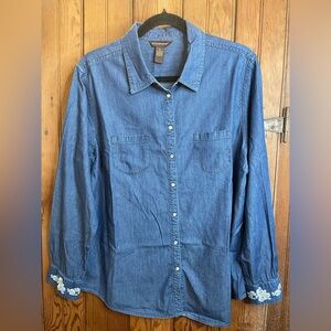 Bit & Bridle Blue Chambray Pearl Snap Front Western Shirt, Size XL